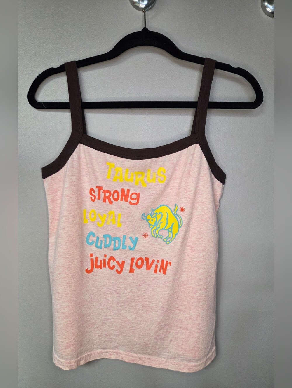 Juicy Couture Taurus Zodiac Sign Graphic Pink Tank Top with Brown Trim